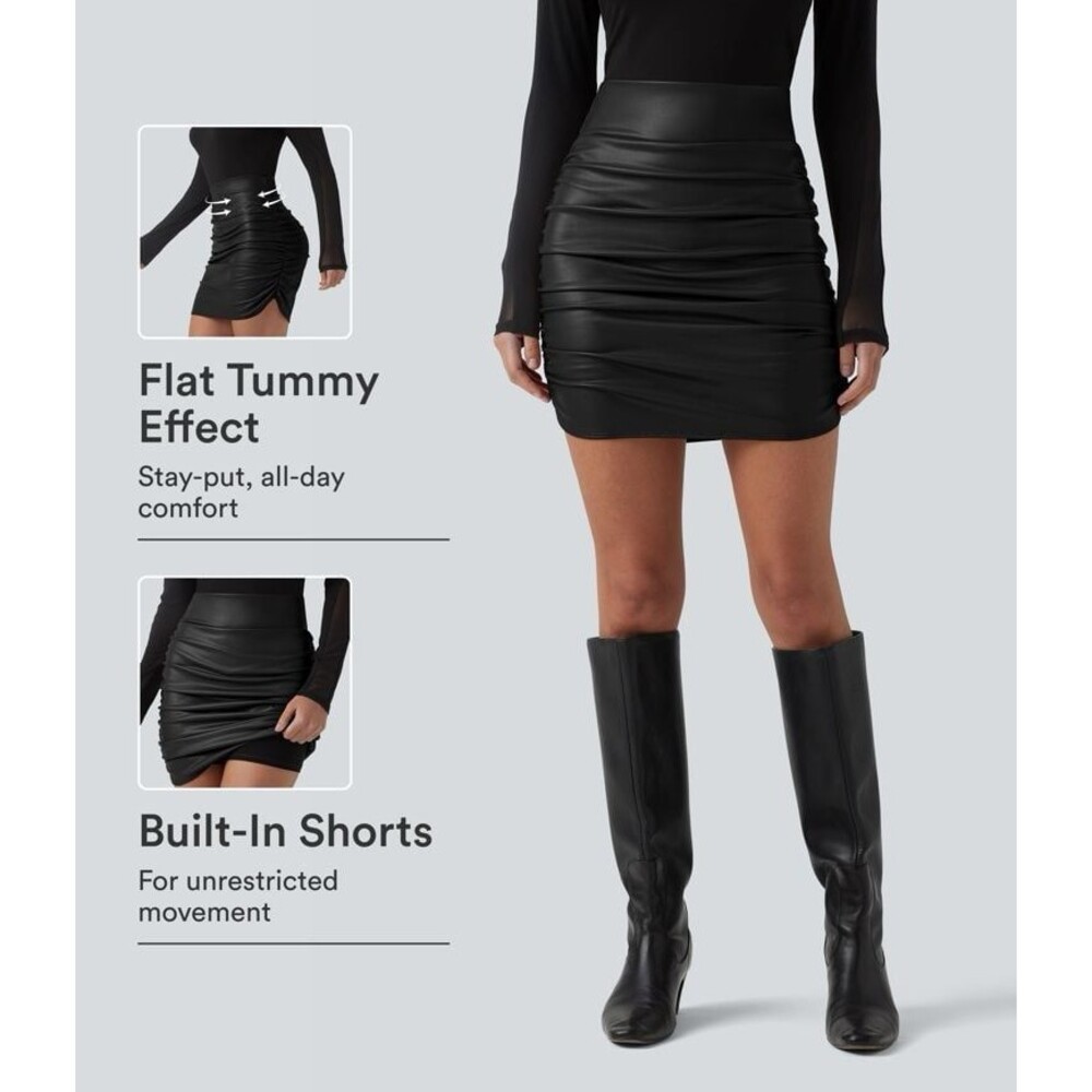Halara Black Ruched Skirt with Built-In Shorts NWOT Small